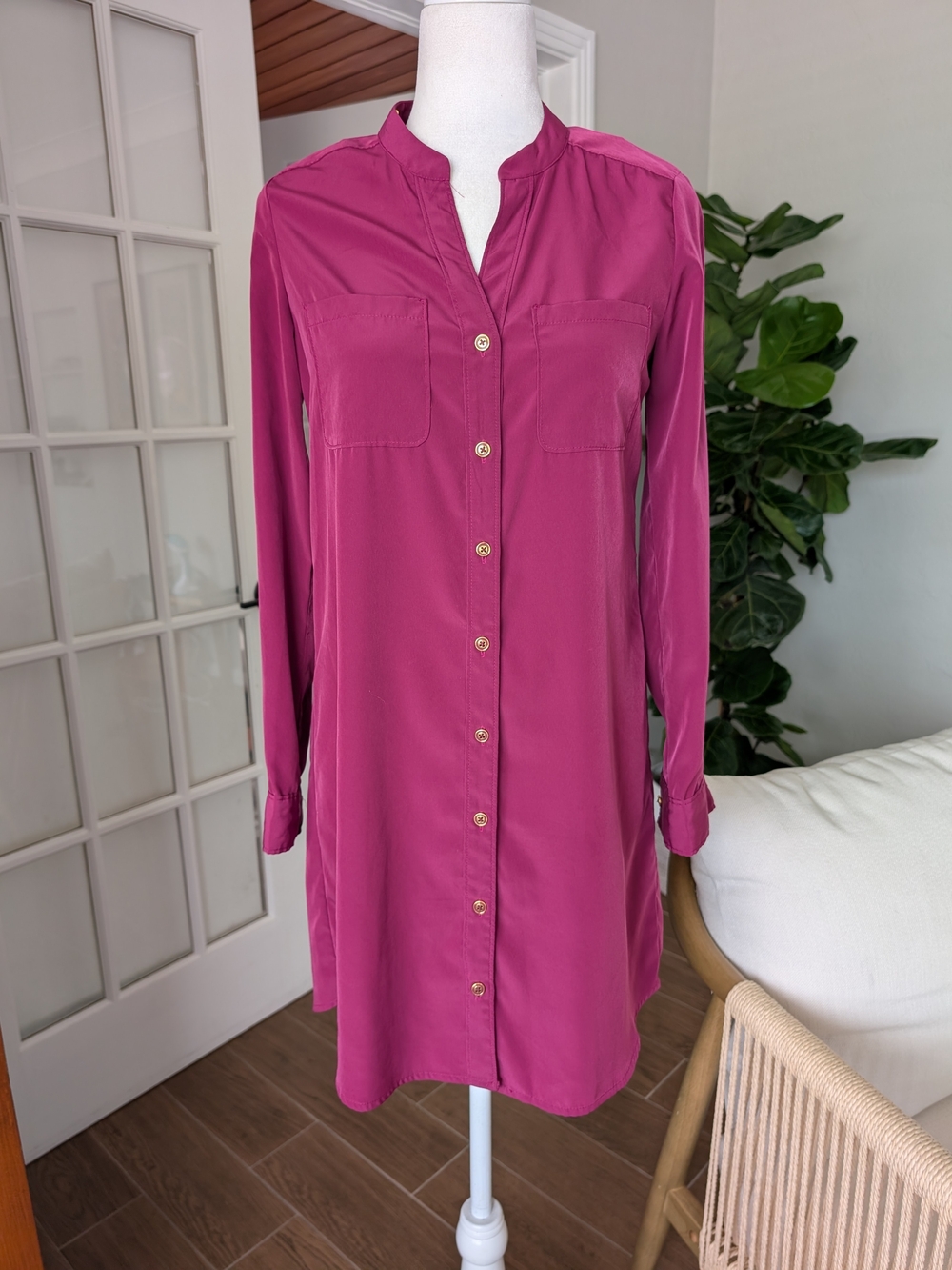 Banana Republic Women's Magenta Button-Front Shirt Dress 4
